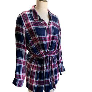 Lane Bryant Plaid Flannel Tie Waist Relaxed Button Front Tunic Top Sz 14/16 #55B